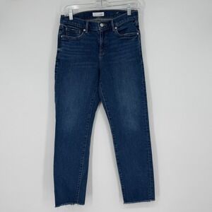 LOFT Women Dark Wash Raw Hem Cropped‎ Straight Leg Jeans Size 6